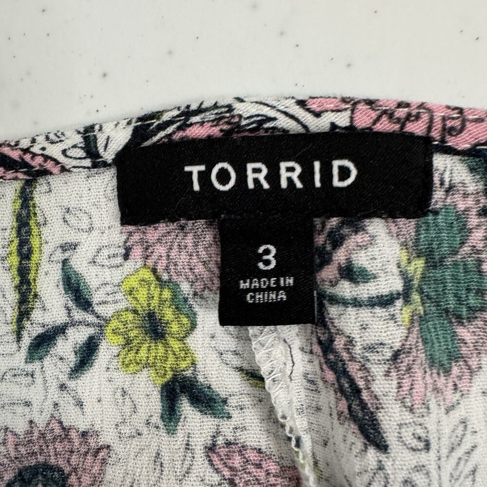 Torrid Washable Gauze Tie Front Crop Kimono Womens Size 3X White Floral Draped - Picture 6 of 9